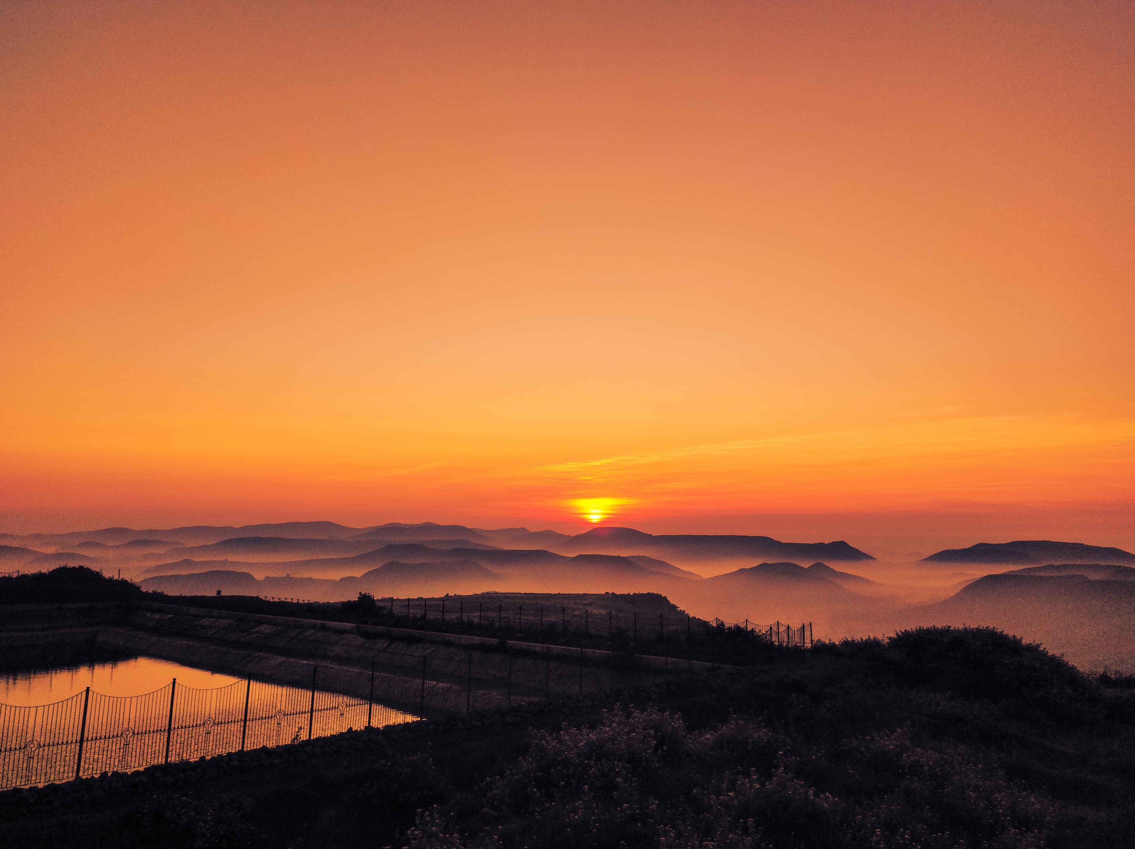 Misty mountains and valleys of the Eastern Ghats during sunrise